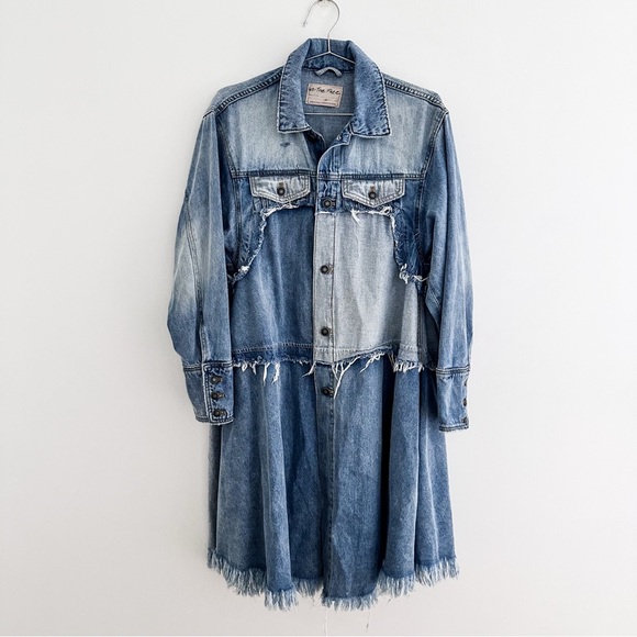 Free People Long Sleeve Oversized Denim Jacket Duster Shirtdress - Size XS - Picture 9 of 9